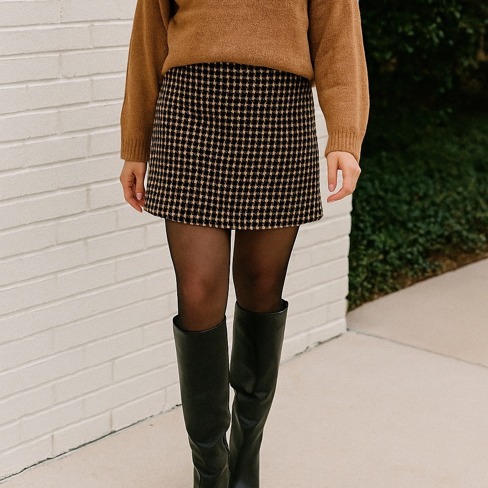 🍂ANN TAYLOR | LOFT | PLAID PLEATED SKIRT | BROWN & BLACK | SIZE 2 PETITE